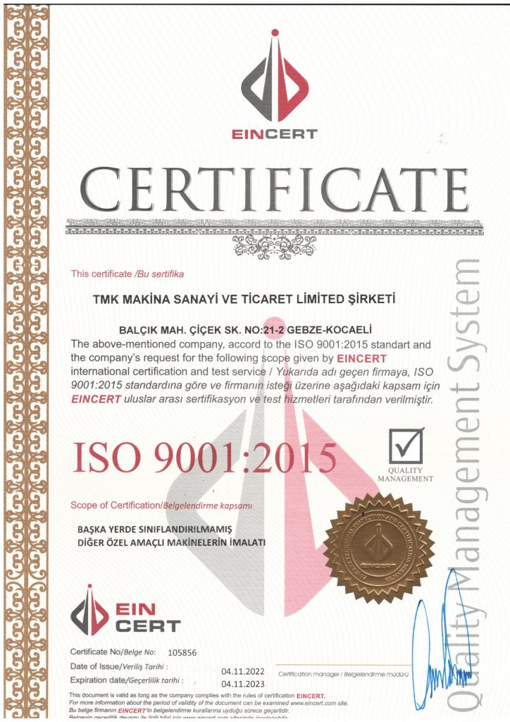 iso 9001:2015 quality management certificate